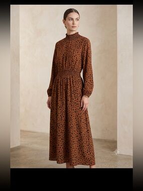Beautiful Brown & Black Spotted Midi Dress plus size